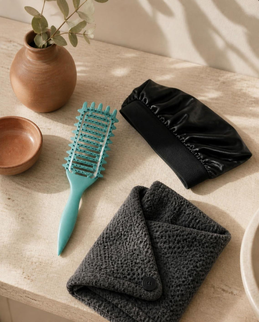 Kit Volute posé sur une étagère de salle de bain