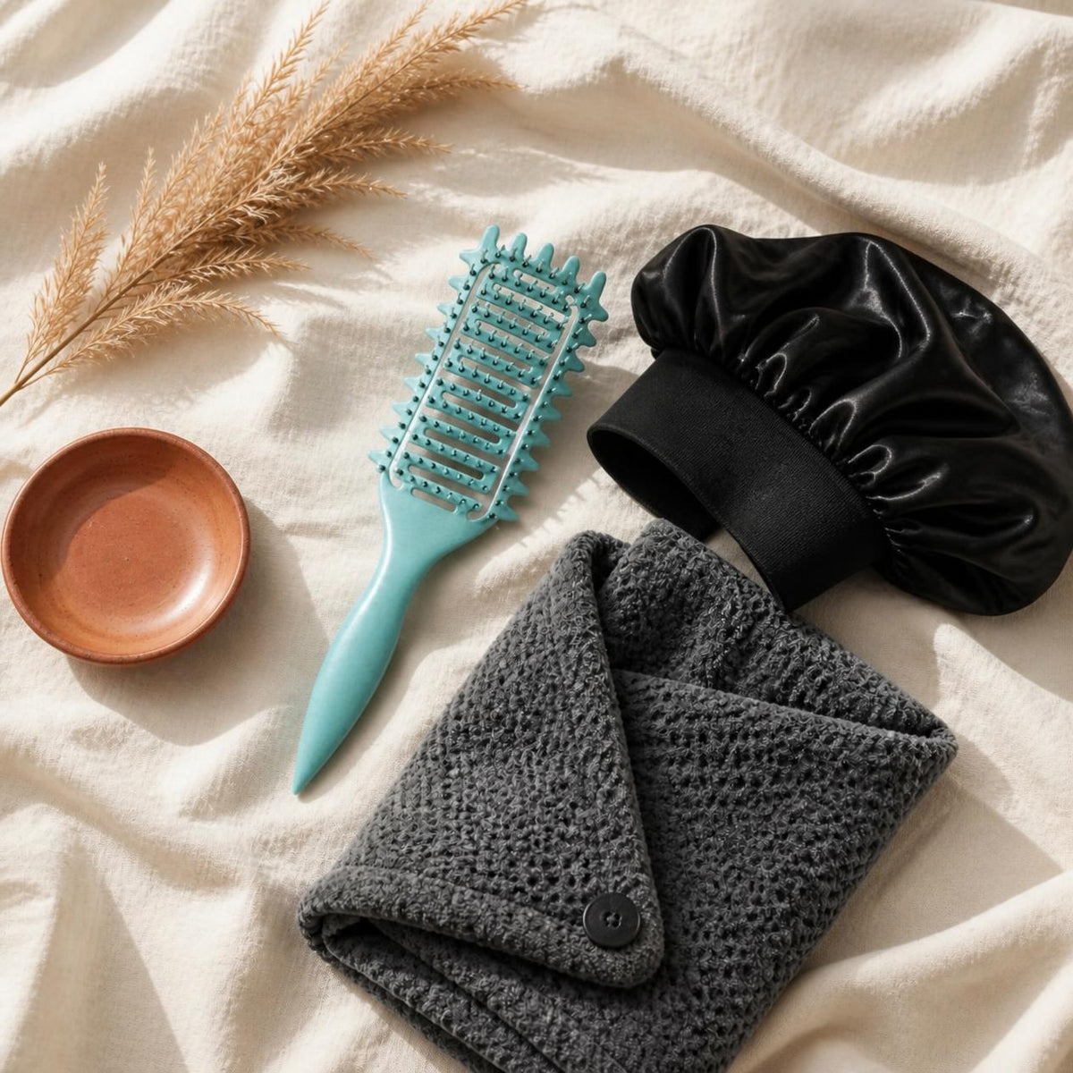 Kit Boucles Définies Volute : brosse définition, serviette microfibre et bonnet en satin